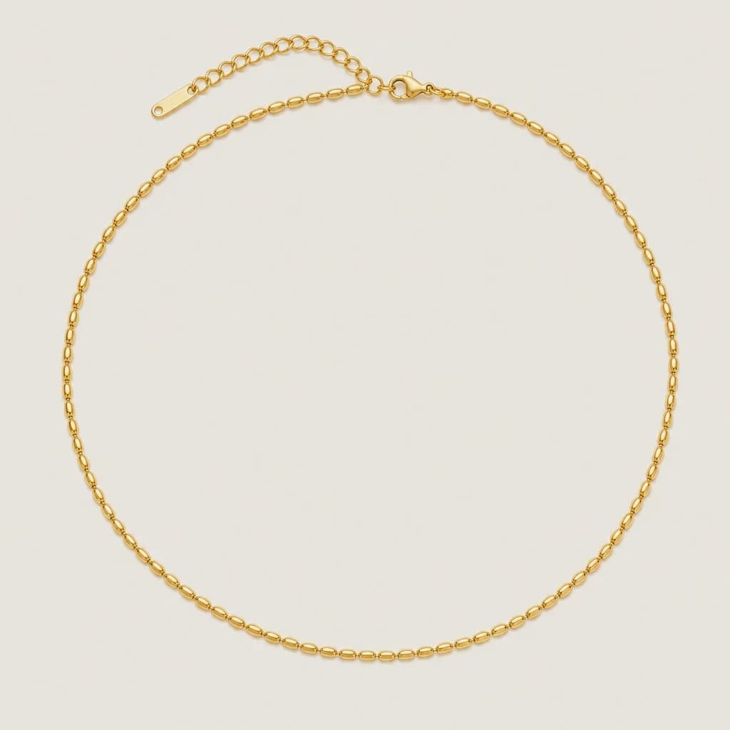 Dainty Rice Bead Chain Necklace, studio shot