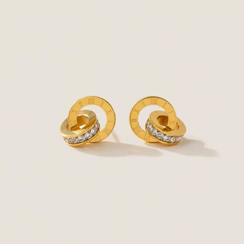 Double Ring Stud Earrings, studio shot