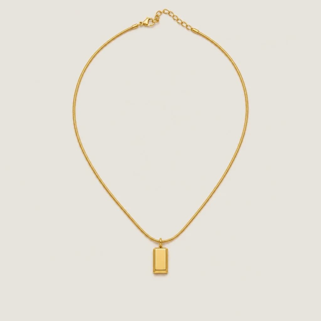 Gianduja Snake Bone & Gold Bar Titanium Steel Necklace, studio shot