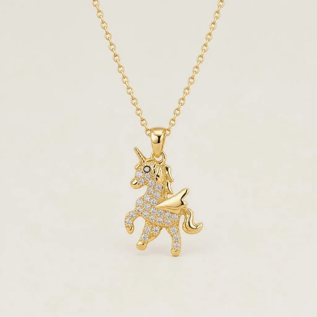 Girls Unicorn Pendant Necklace, studio shot