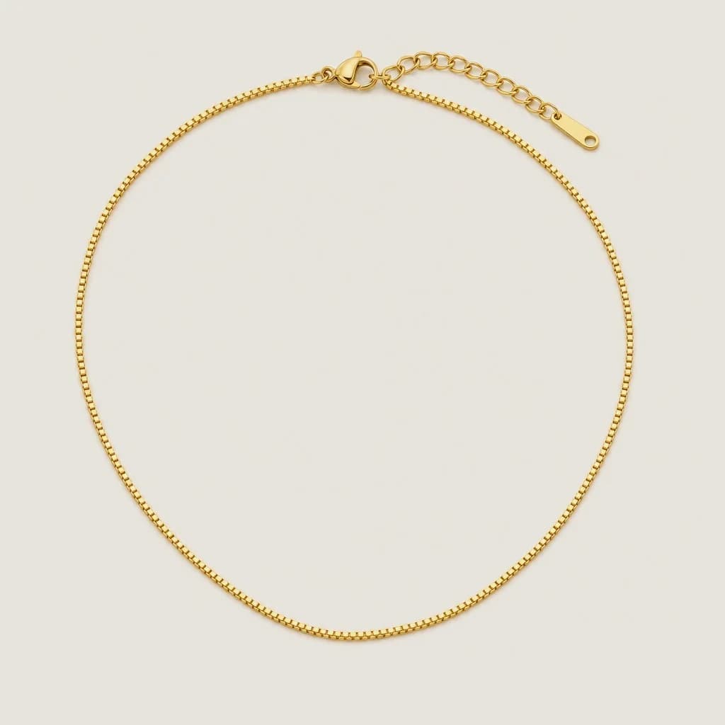 Gold Box Chain Necklace, studio shot