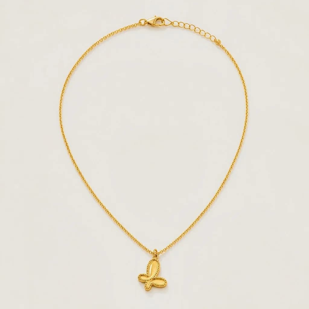 Golden Butterfly Pendant Necklace, studio shot