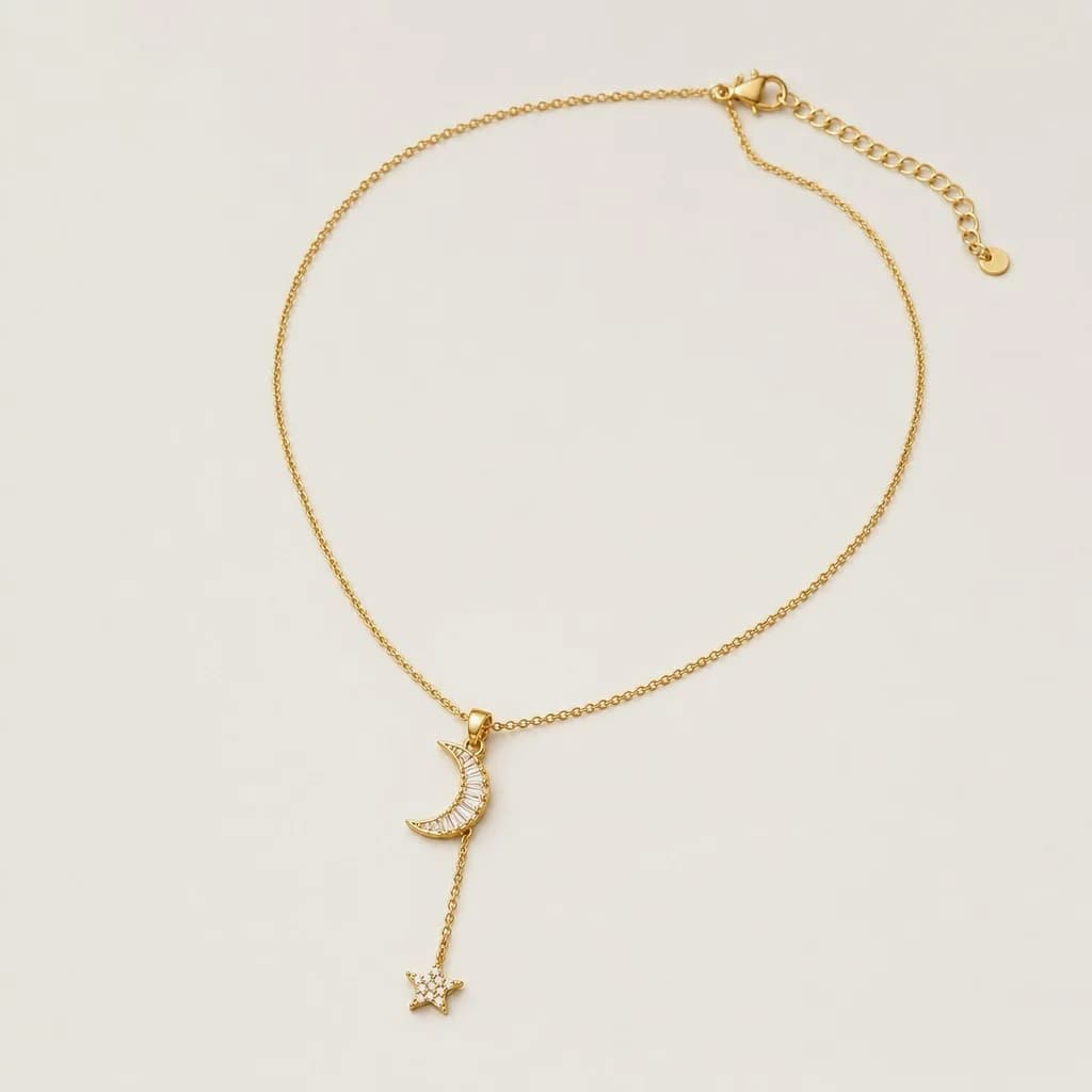 Moon & Star Necklace, studio shot