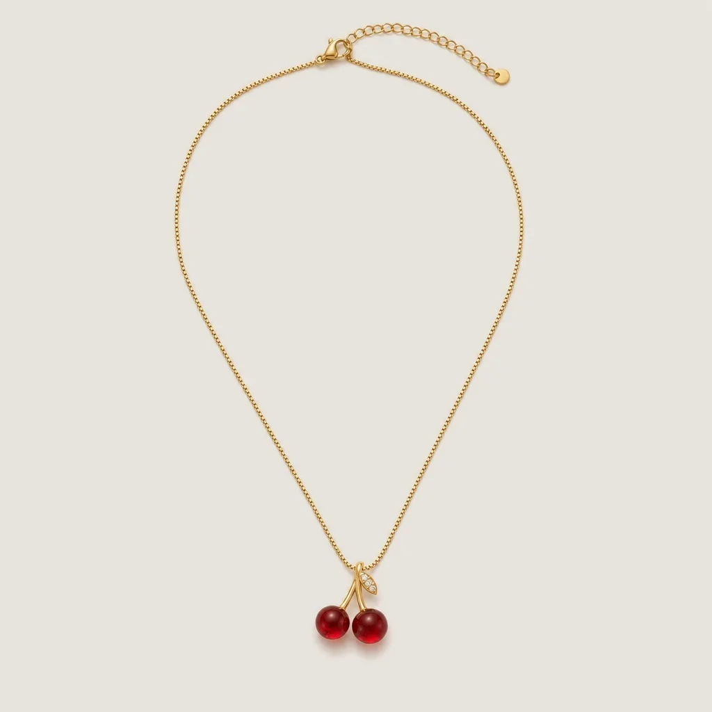 Red Cherry Pendant Necklace, studio shot