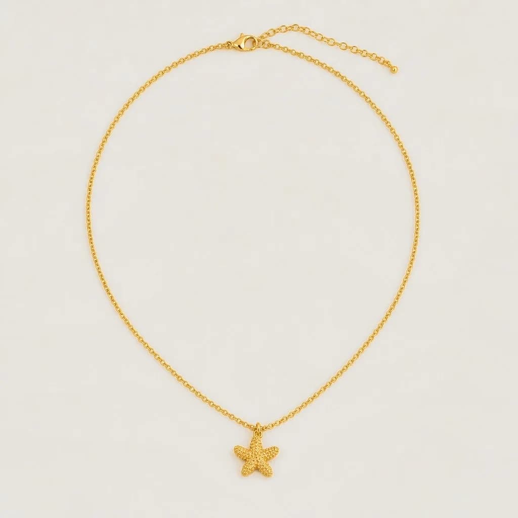Golden Starfish Necklace, studio shot