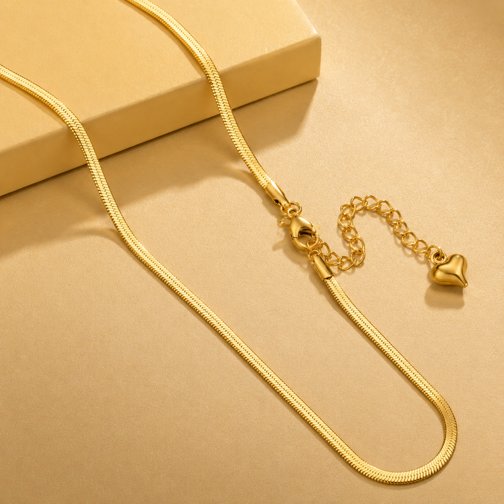 Gold Herringbone Blade Chain Necklace — 18K Gold Plated