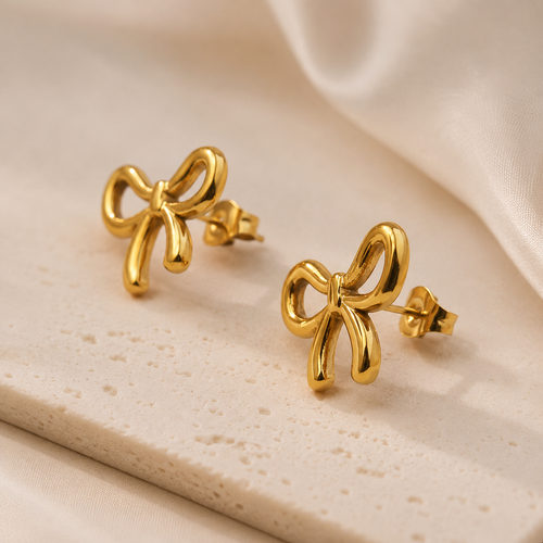 Gold bow,shaped earrings gold for everyday wear