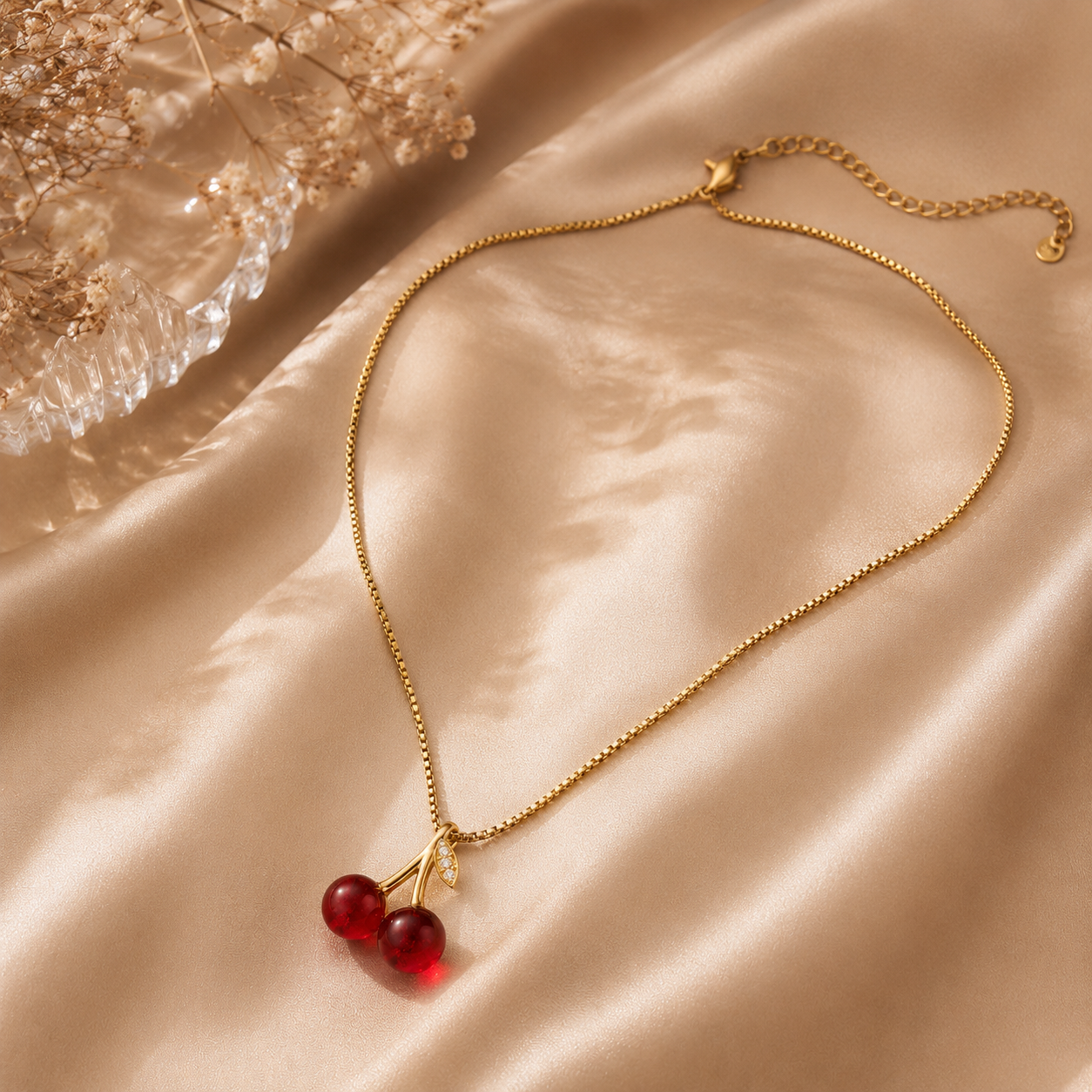 Gold necklace with cherry pendants 