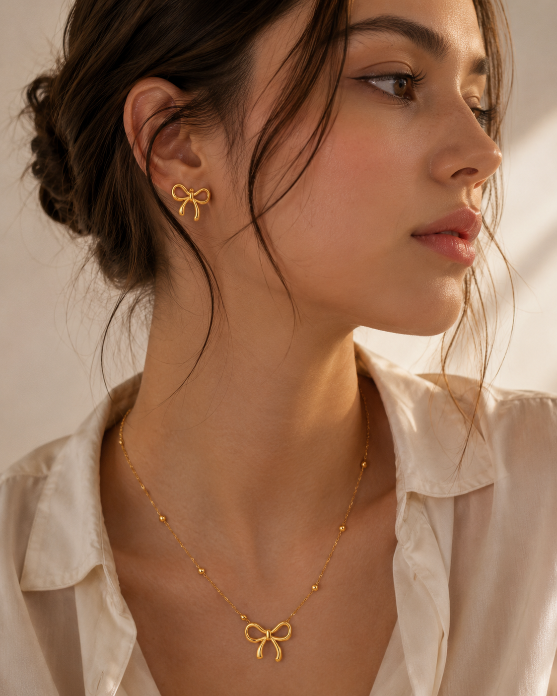 Bow Knot Jewelry Set — Necklace, Bracelet & Earrings | 18K Gold Plated