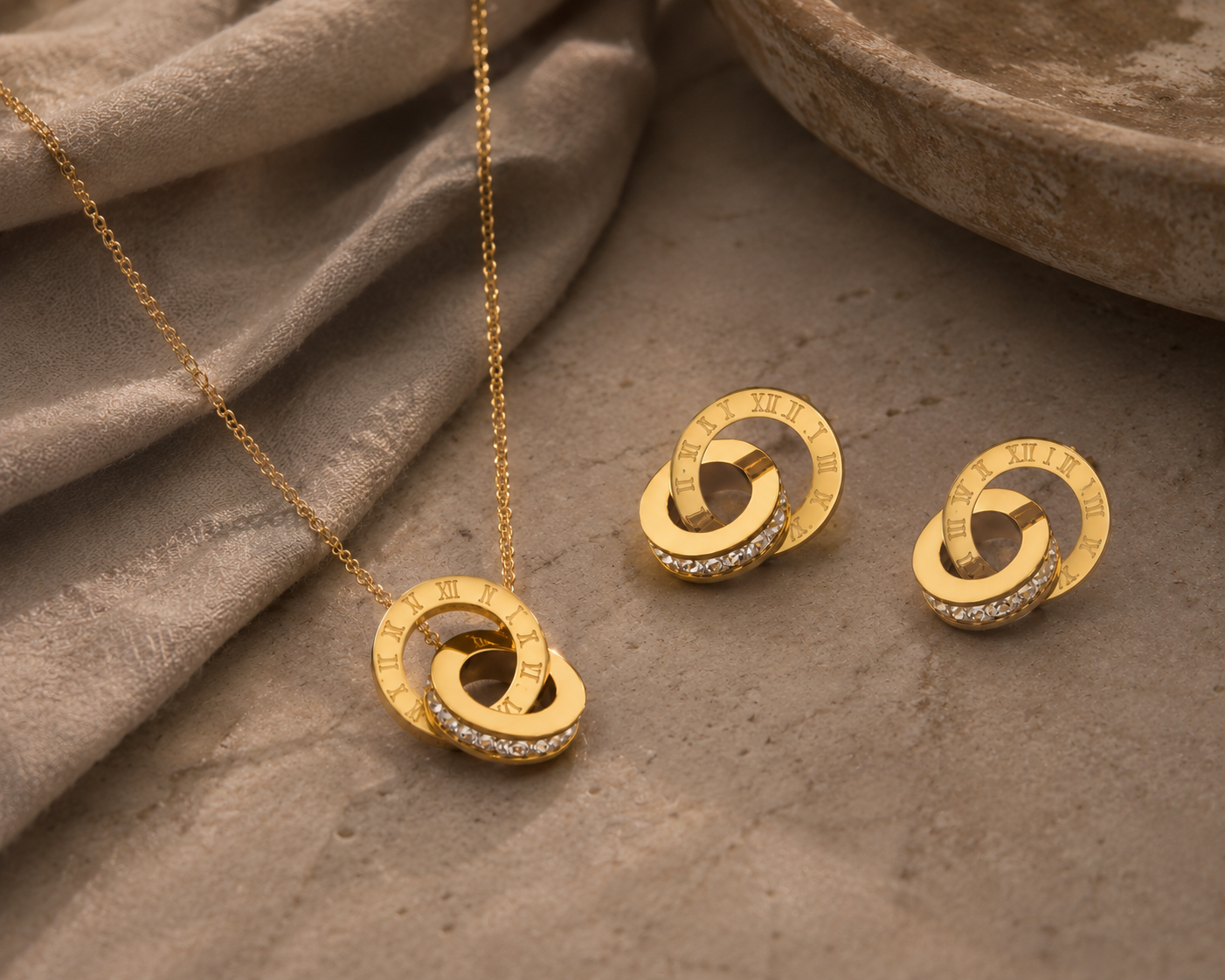 Gold jewelry set with necklace and earrings waterproof statement pieces 