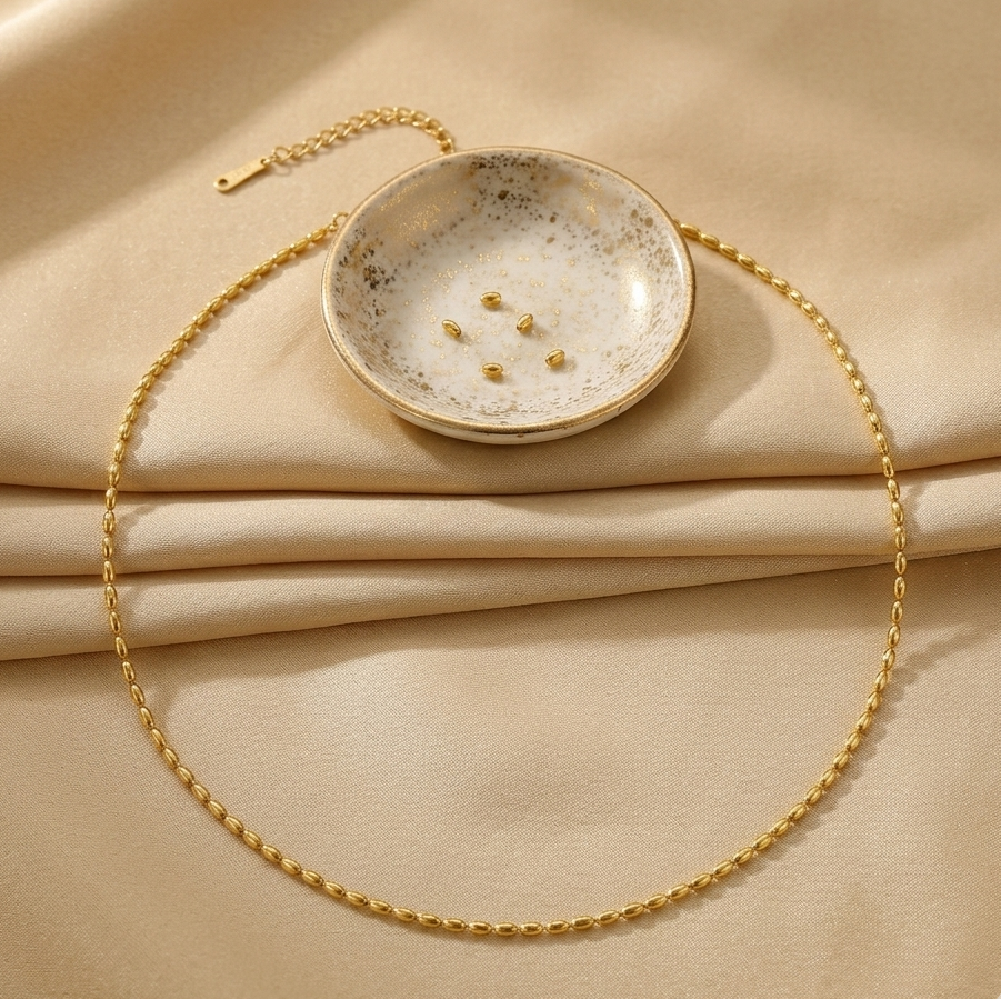Dainty Rice Bead Chain Necklace — 18K Gold Plated | Unisex