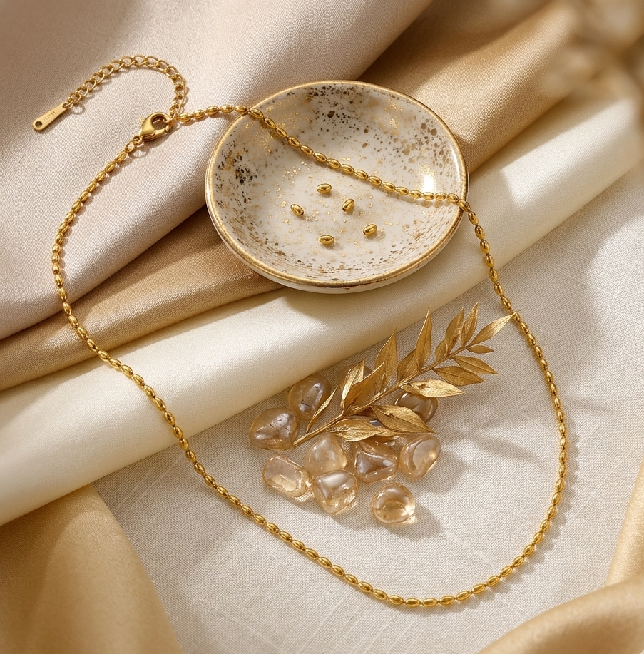 Dainty Rice Bead Chain Necklace — 18K Gold Plated | Unisex