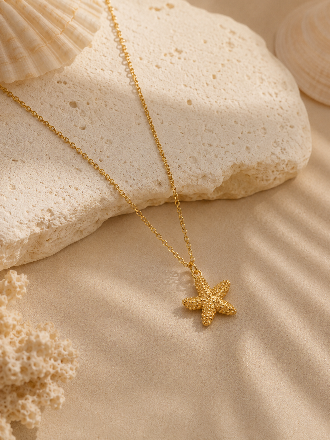 Gold necklace with a starfish pendant  beach jewelry waterproof