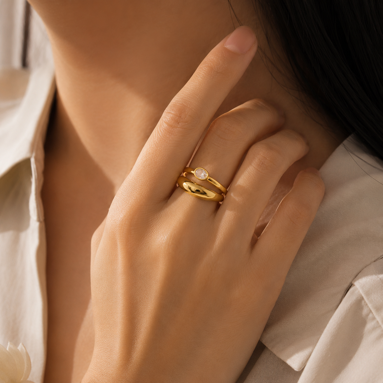 Everyday ring with oval diamond