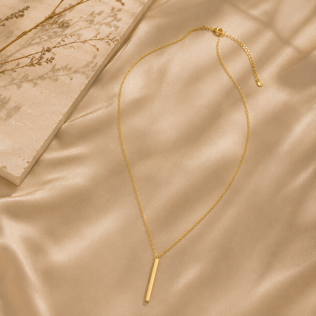Gold necklace with a bar pendant gold chain simple everyday 